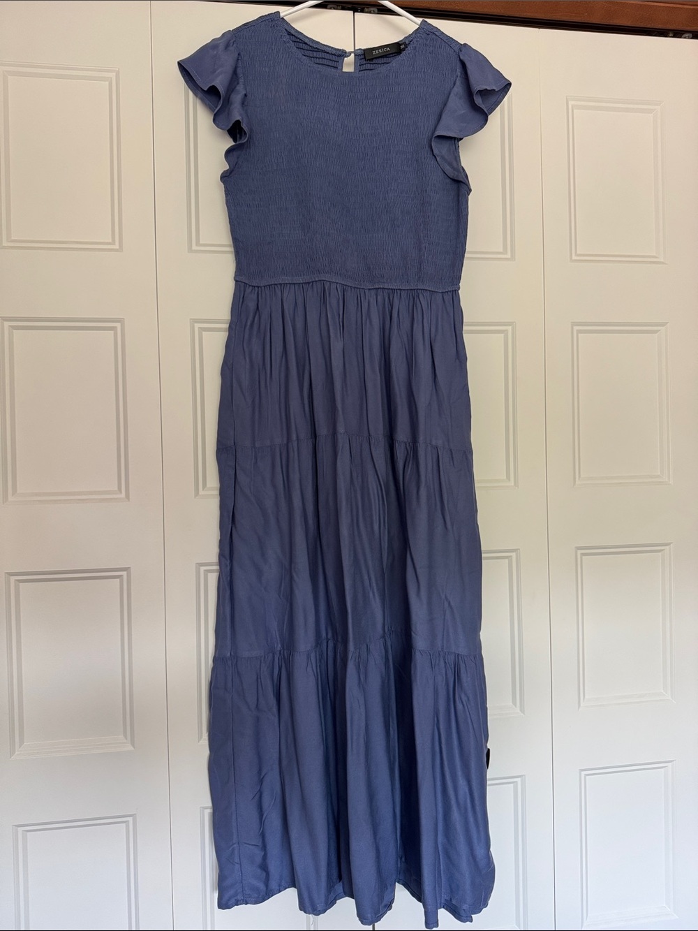 Mango Blue Ruffle Sleeve Maxi Dress